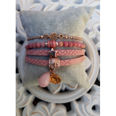 armband in oudroze met roségoud armband in oudroze met roségoud